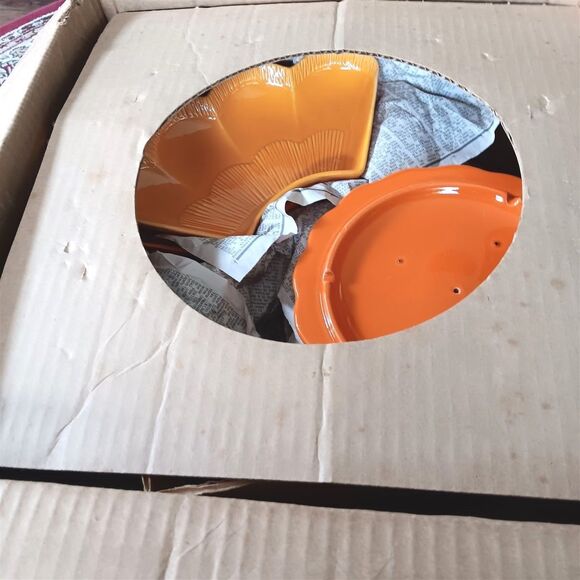 Vtg California Pottery Lazy Susan Sunflower Orange & Gold in Original Box - Picture 10 of 14